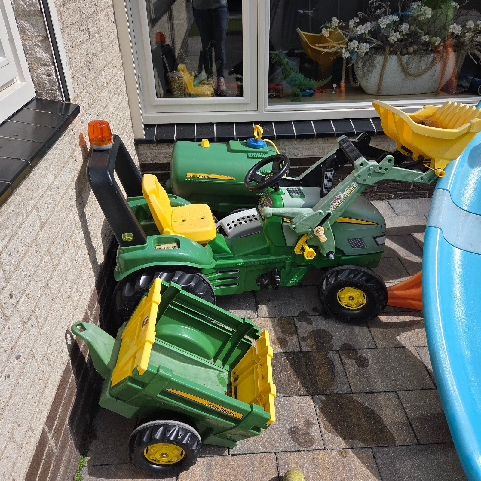 John Deere traptractor met aanhanger en voorlader, poepkar., Ophalen, Gebruikt, Trapvoertuig
