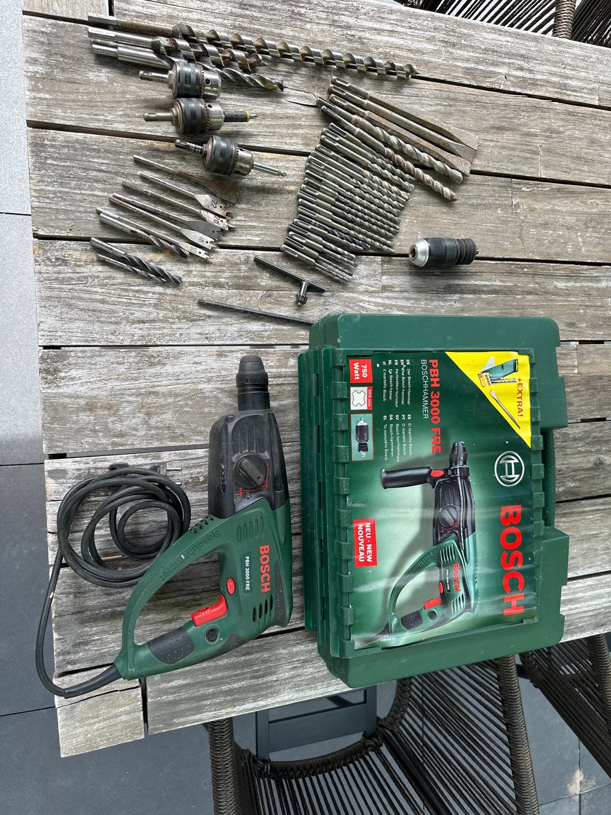Bosch PBH 3000 FRE Boorhamer met accessoires, Ophalen, Boor- en/of Breekhamer, Klopboormechanisme, Gebruikt