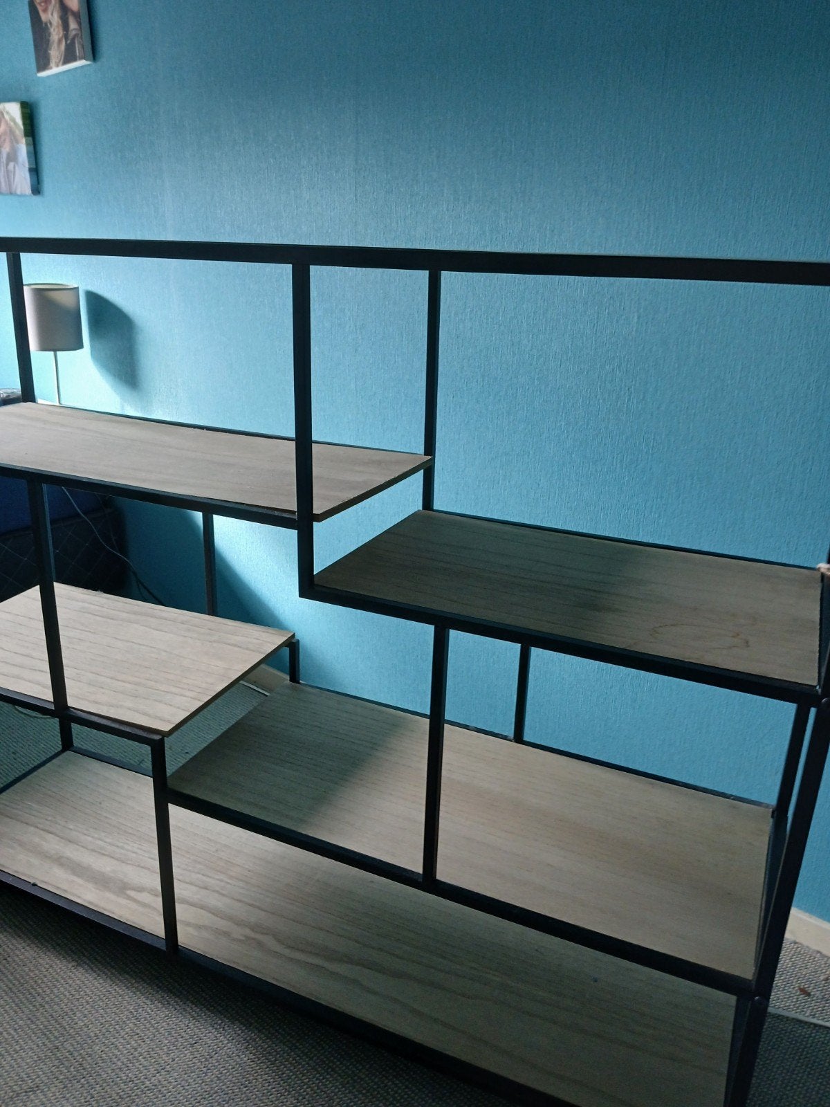 Stijlvolle open kast met metalen frame en houten planken, Met plank(en), Gebruikt, 100 tot 150 cm, Modern, Industrieel