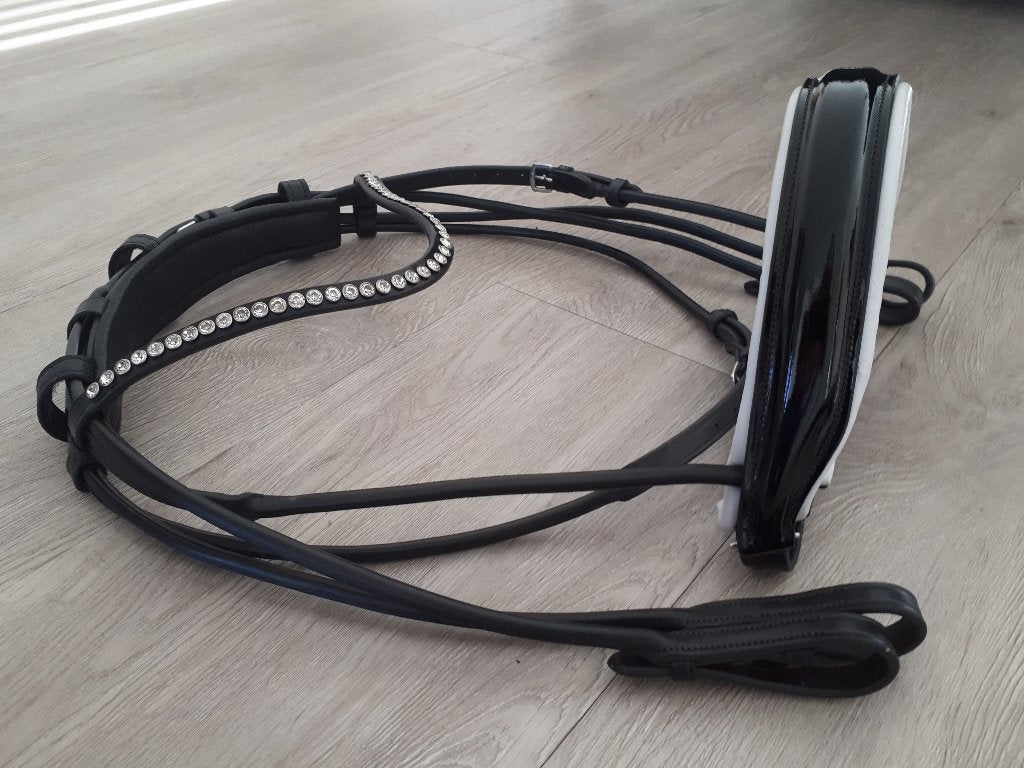 Anatomisch rondgenaaid lak stang en trens hoofdstel, Ophalen, Nieuw, Zwart, Cob