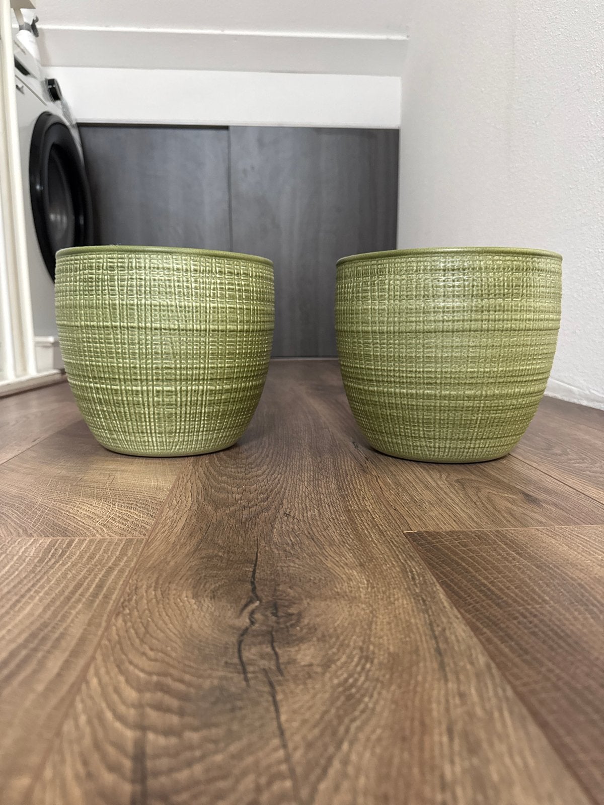2 Groene Scheurich Bloempotten, Ophalen, Gebruikt, Rond, Binnen