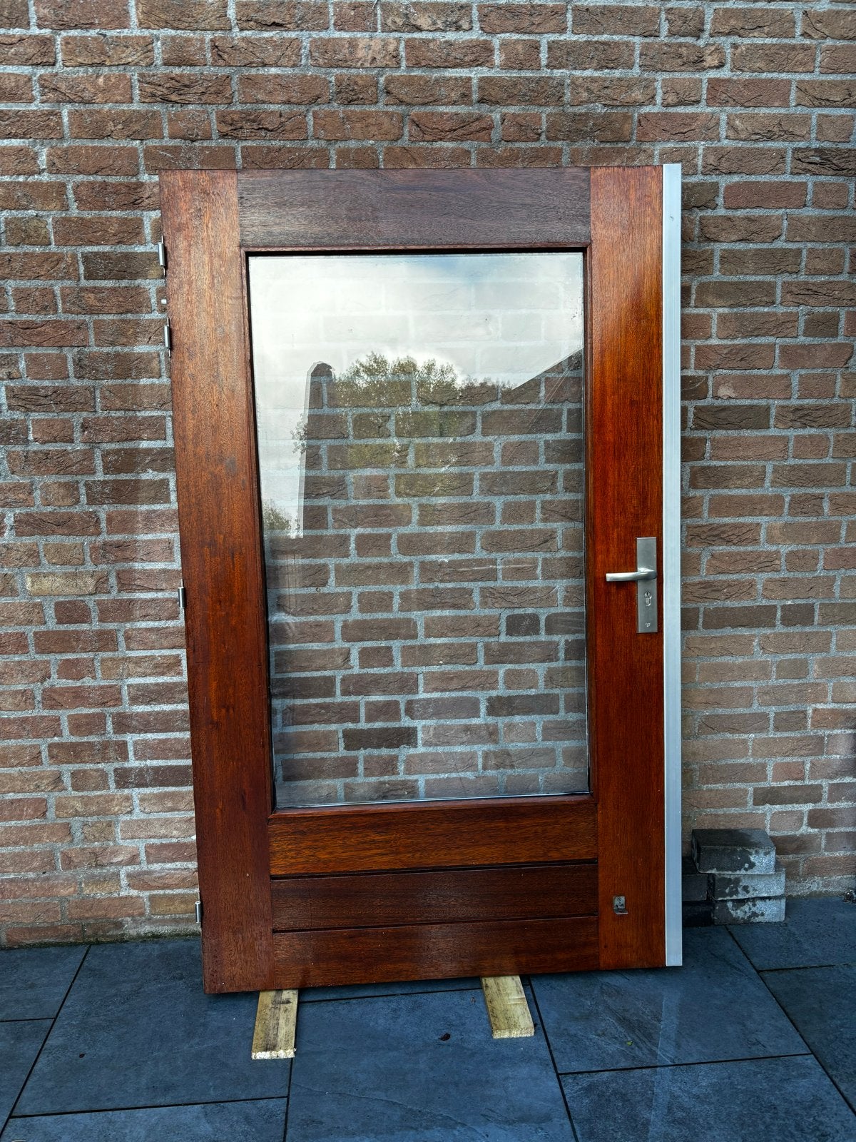 2 houten openslaande tuindeuren, met dubbel glas, Gebruikt, 150 tot 225 cm, Inclusief glas, Hout
