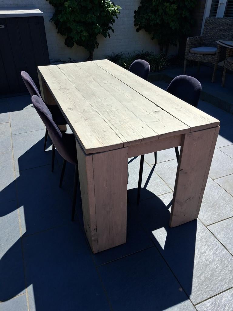 Steigerhout greywash tuintafel 180x77cm, Tuin en Terras, Tuintafels, Ophalen, Gebruikt, Rechthoekig, Hout