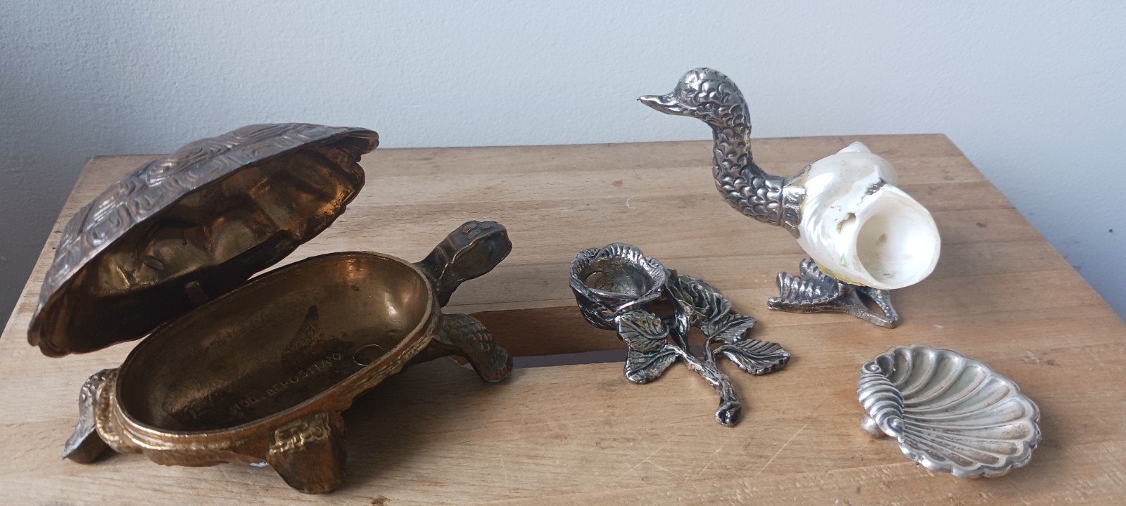 Vintage decoratieve beeldjes: schildpad, eend, bloem, schelp, Antiek en Kunst, Ophalen of Verzenden