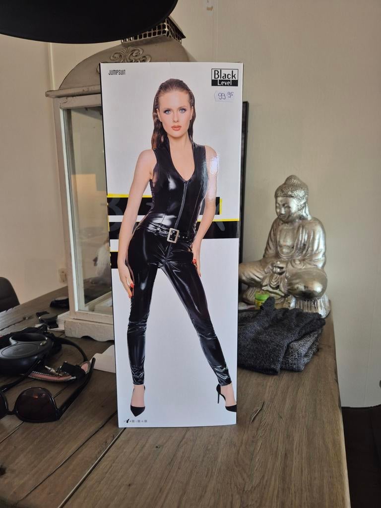 Zwarte latex jumpsuit met open rug en rits, Kleding | Dames, Jumpsuits, Maat 38/40 (M), Zwart, Black Level, Ophalen of Verzenden
