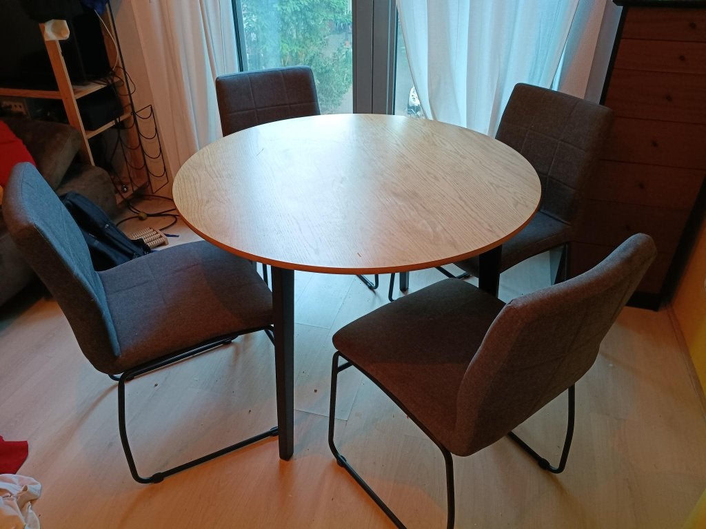 Ronde eettafel - bruin 105cm, Ophalen, Gebruikt, Rond, Vier personen