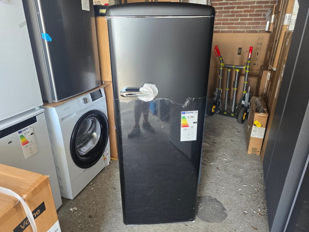 Nieuwe mat zwarte retro koelkasten 229 Liter H147 x B55 cm, Zonder vriesvak, 200 liter of meer, Nieuw, Ophalen of Verzenden
