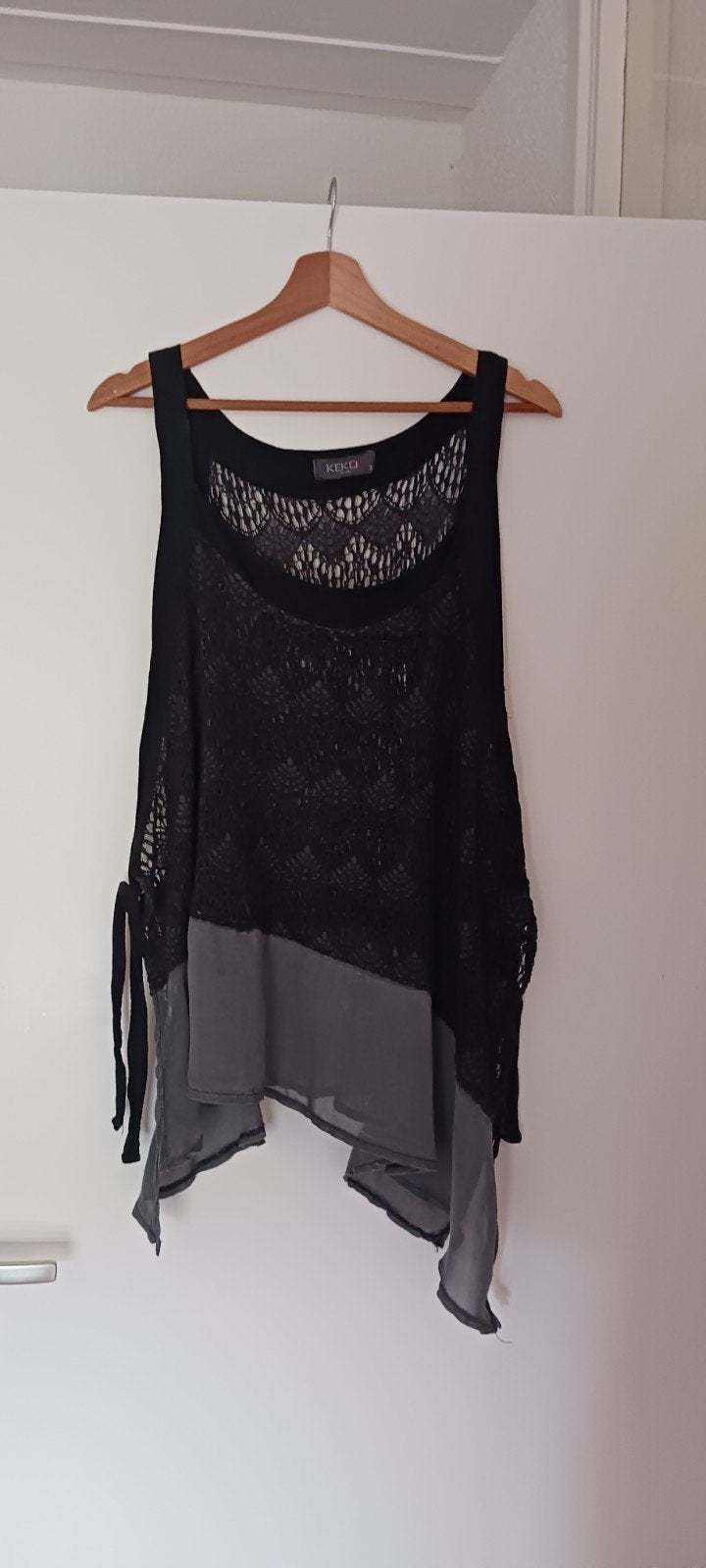 Kekoo  Zwart/Grijs Top met Koordjes, Zwart, Maat 46/48 (XL) of groter, Ophalen of Verzenden, Zo goed als nieuw