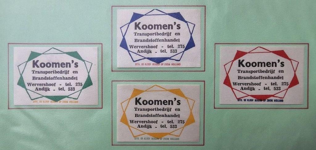 Transportbedr. Brandstoffenhandel Koomens Andijk Wervershoof, Ophalen of Verzenden, Zo goed als nieuw, Luciferdoosjes of -merken