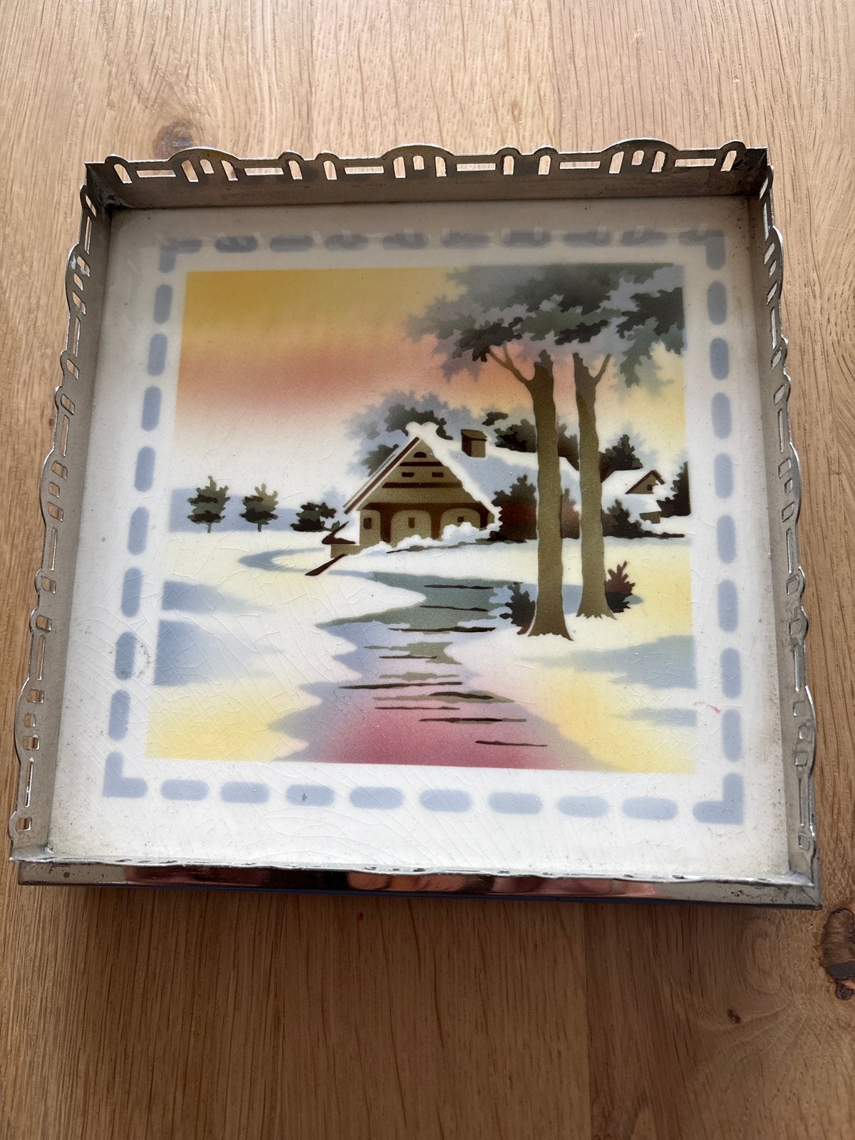 Vintage onderzetter met winterlandschap, Ophalen of Verzenden