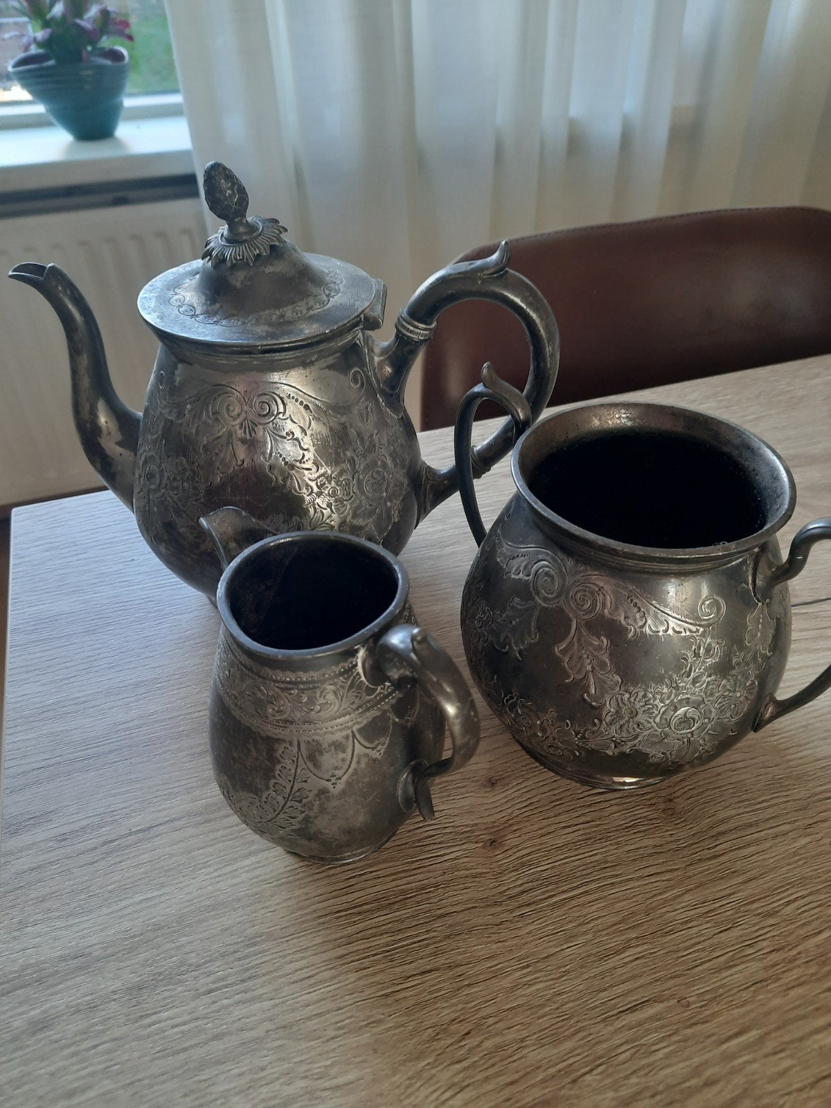 Antieke verzilverde theeset Grayson & Son Sheffield, Ophalen of Verzenden, Zilver