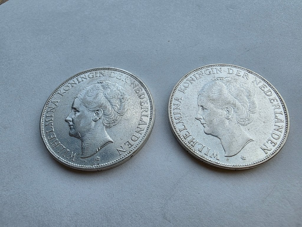 2.5 GULDEN 1929 (2x), Postzegels en Munten, Munten | Nederland, Setje, Zilver, Ophalen of Verzenden, Koningin Wilhelmina