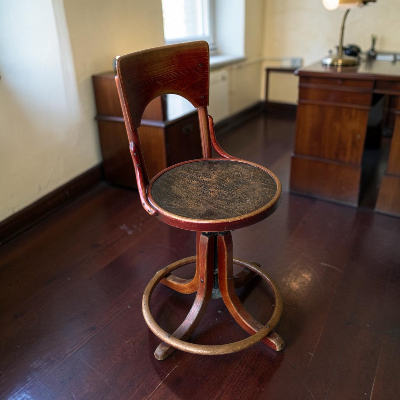 Zeldzame Thonet kantoorstoel, verstelbaar en draaibaar, Ophalen