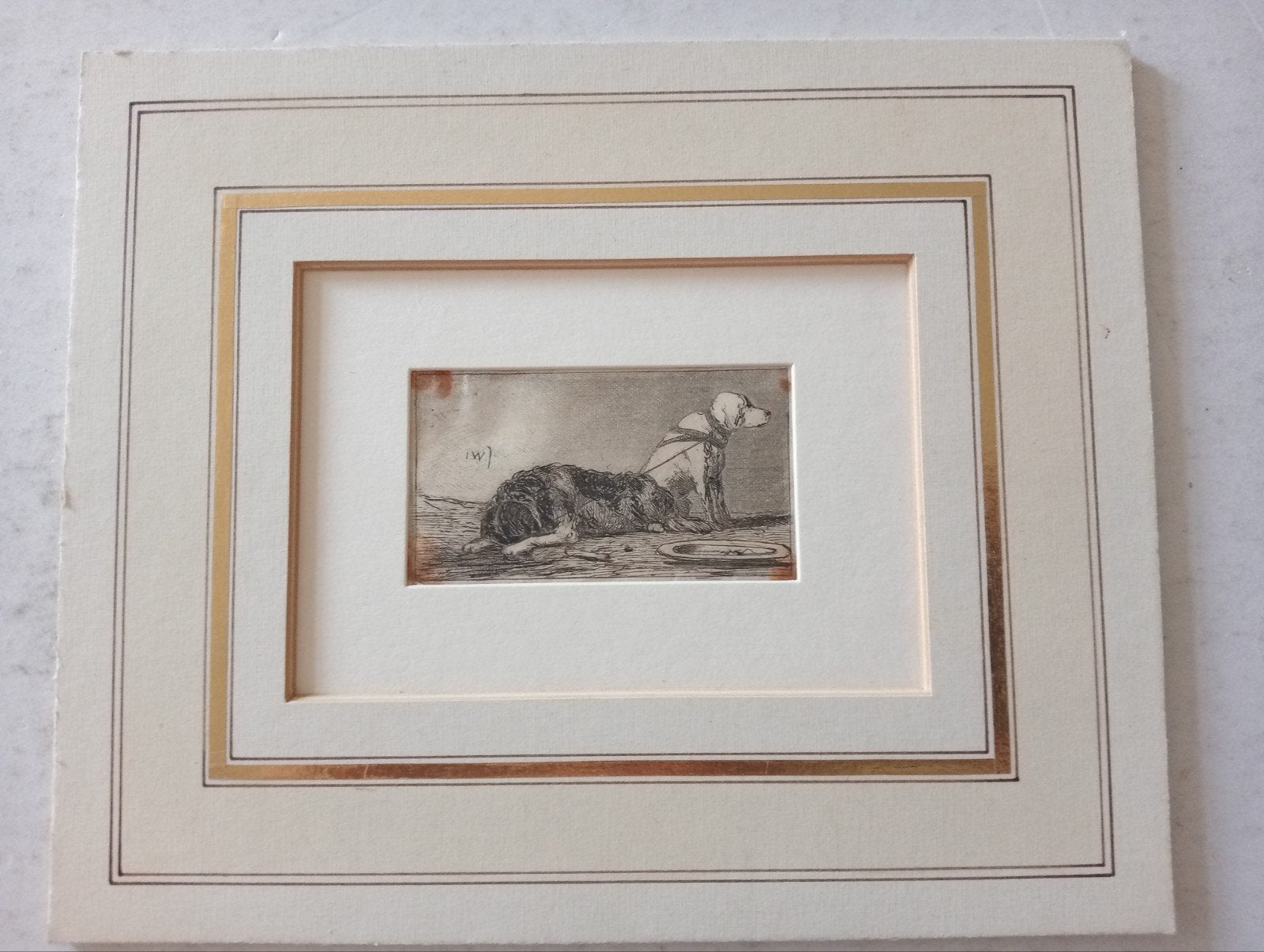 2 honden zeer oude Ets stijl Goya, Antiek en Kunst, Kunst | Etsen en Gravures, Ophalen of Verzenden