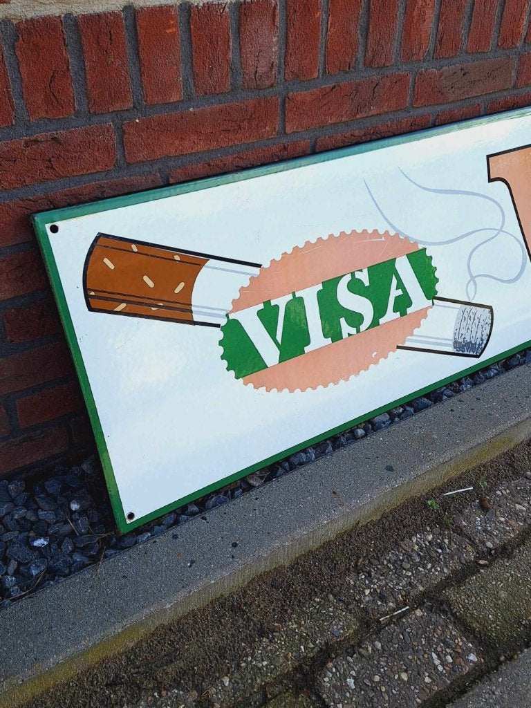 Groot vintage emaille bord met reclame voor Visa-sigaretten., Ophalen, Reclamebord, Gebruikt, .