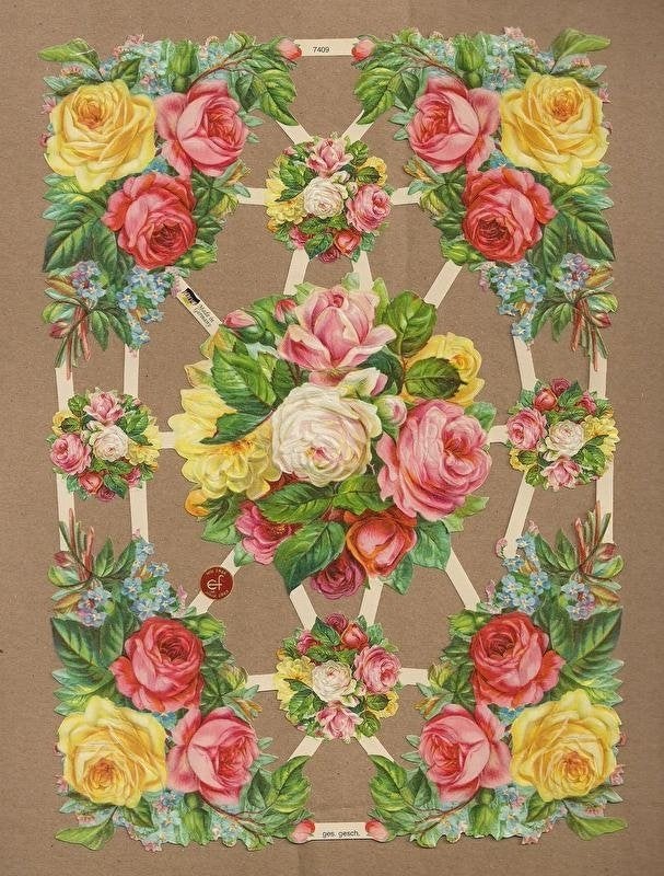 Rozen boeketten poezieplaatjes 7409, Ophalen of Verzenden