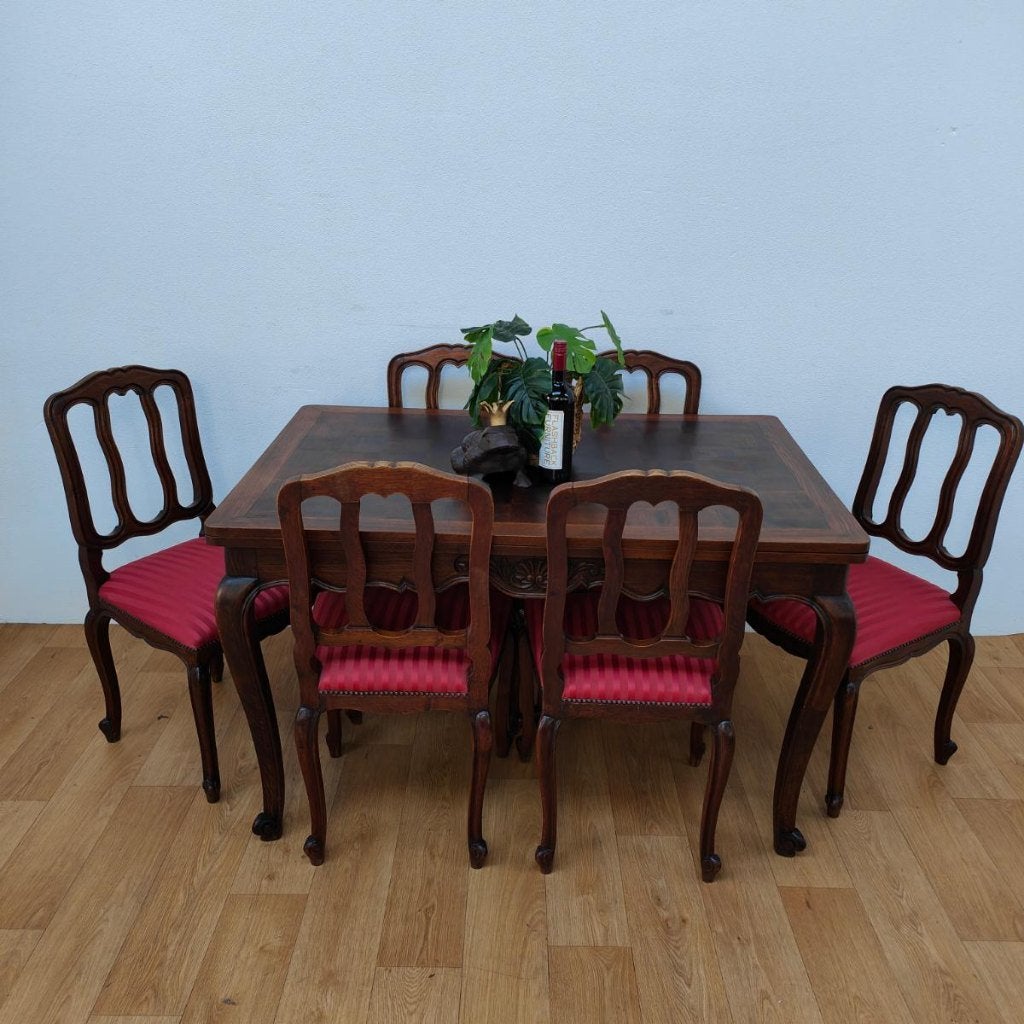 Vintage Landelijke eettafel met stoelen eethoek, Huis en Inrichting, Valkenswaard, Gebruikt, Info@flashbackfurniture.nl, Flashback Furniture
