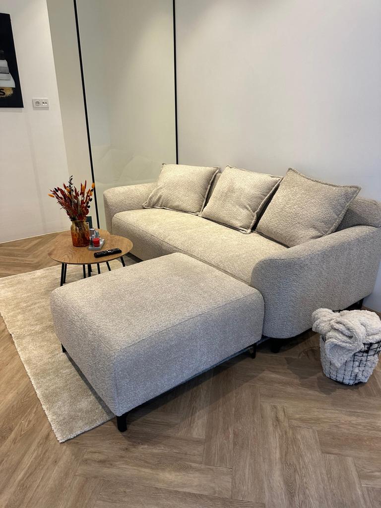 Bank Elsa 3-zits met hocker - stof Anthology - beige, Ophalen, Zo goed als nieuw