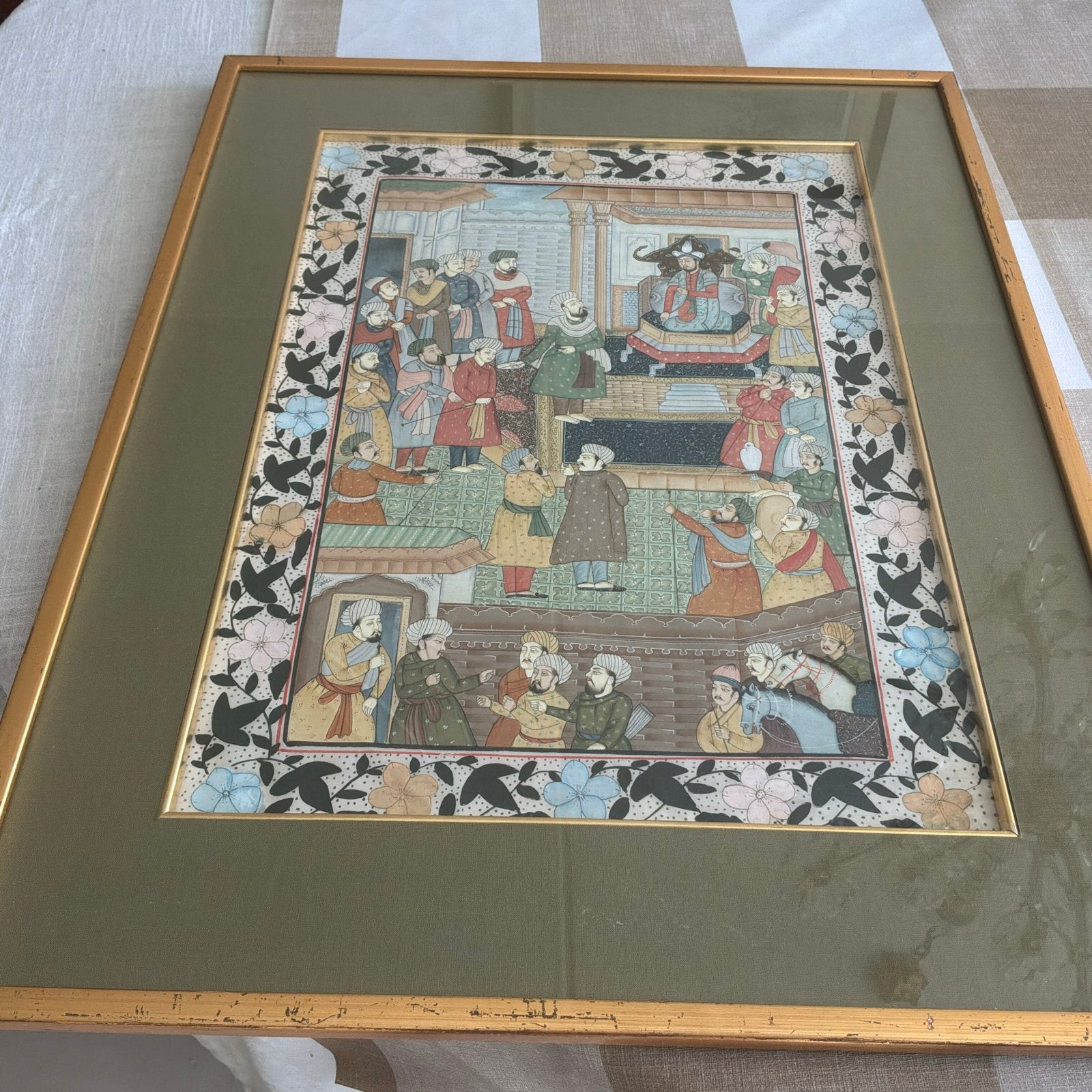 Ingelijst schilderij met traditionele Indiase voorstelling, Ophalen, Schilderij, India, Papier/karton