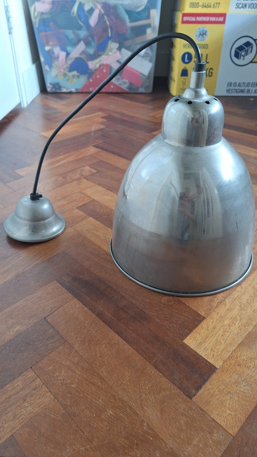 Metalen hanglamp met E27 fitting, Huis en Inrichting, Gebruikt, Metaal, Industrieel, E27 (groot)