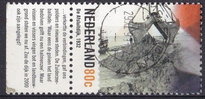 Hoogtepunten 20e eeuw – Afsluitdijk - gebruikt–NVPH 1842 tab, Ophalen of Verzenden, Na 1940, Gestempeld