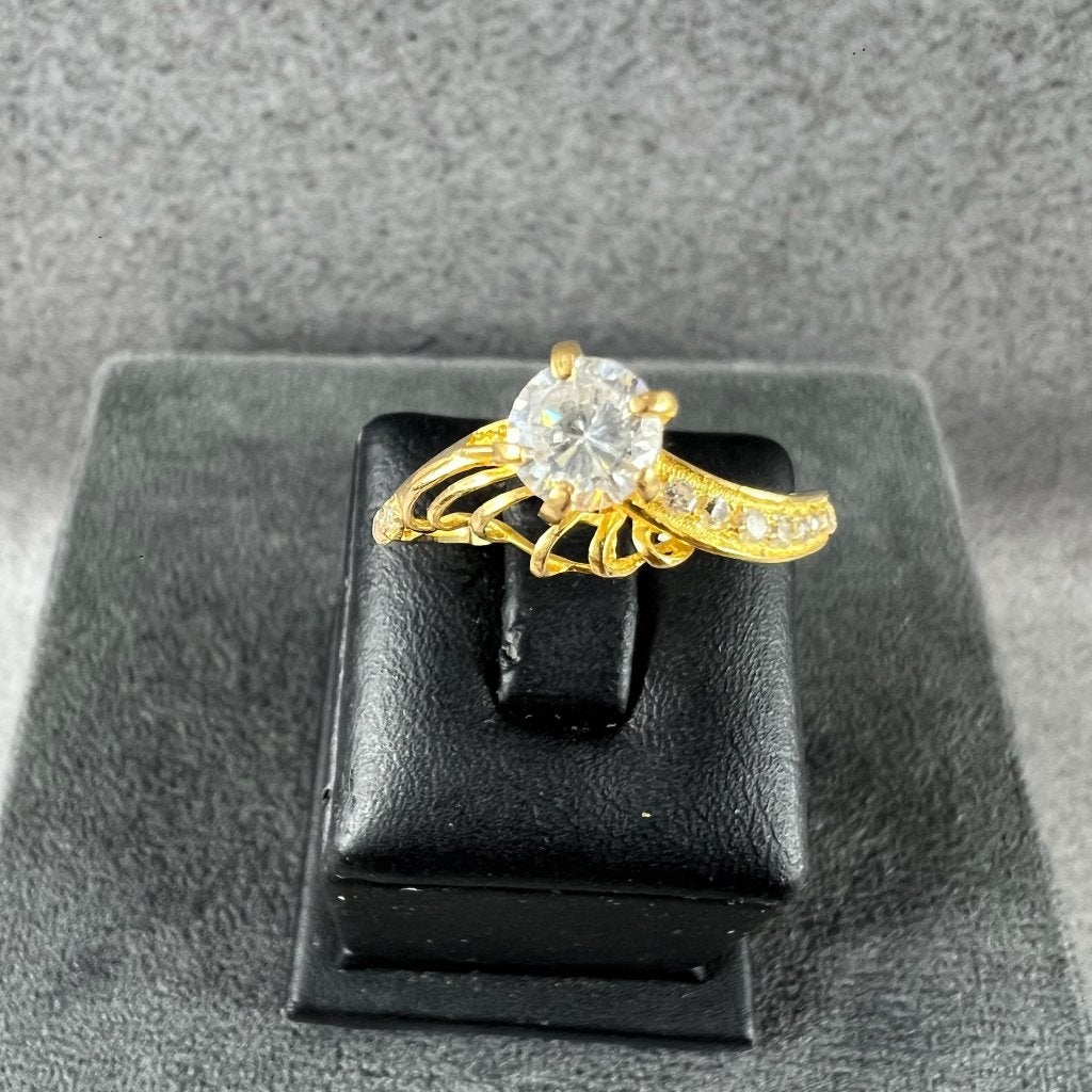 Gouden Ring | 21k | 2,14g | soliair+zirkonia | 19,25| 416849, Gebruikt, 19 tot 20, Ophalen of Verzenden, Dame