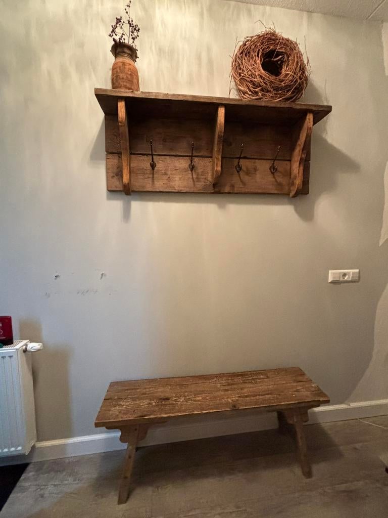Landelijke Houten kapstok Hofz style evt met bankje, Huis en Inrichting, Woonaccessoires | Kapstokken, Gebruikt, Minder dan 100 cm