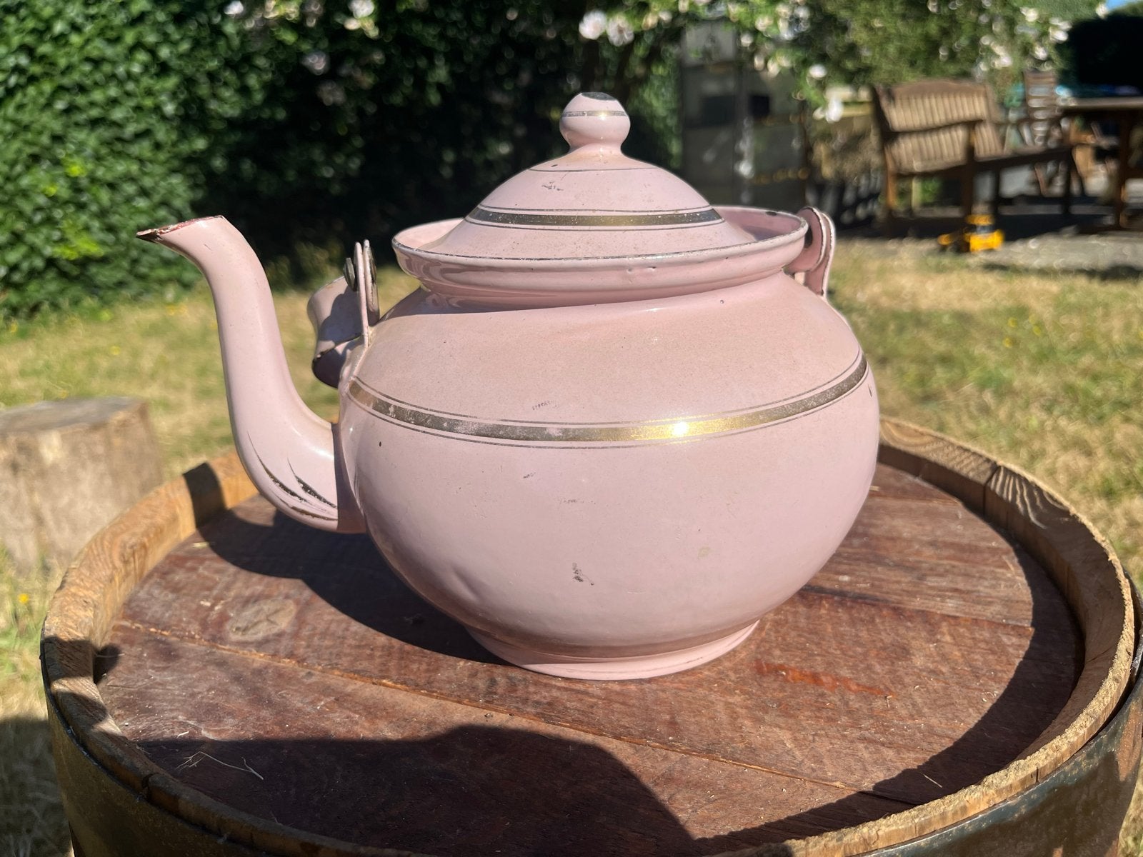 Roze emaille theepot - Vintage, Antiek en Kunst, Ophalen
