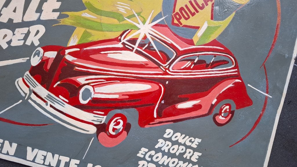 Jaren 30 40 metalen plaat handgeschilderde met Ford Deluxe, Ophalen of Verzenden, Gebruikt, Reclamebord
