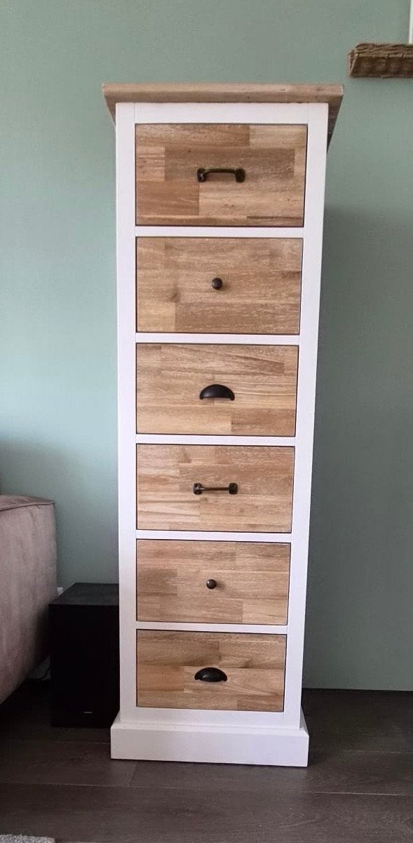 Witte massief houten kast van answoonshop (50x50x150 cm), Ophalen, Gebruikt, 5 laden of meer, 50 tot 100 cm