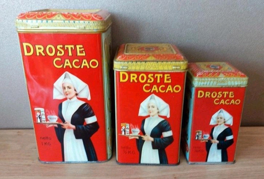 Set van 3 Vintage Droste Cacao Blikken - Zeldzaam!, Verzamelen, Blikken, Verzenden, Gebruikt, Overige, Droste