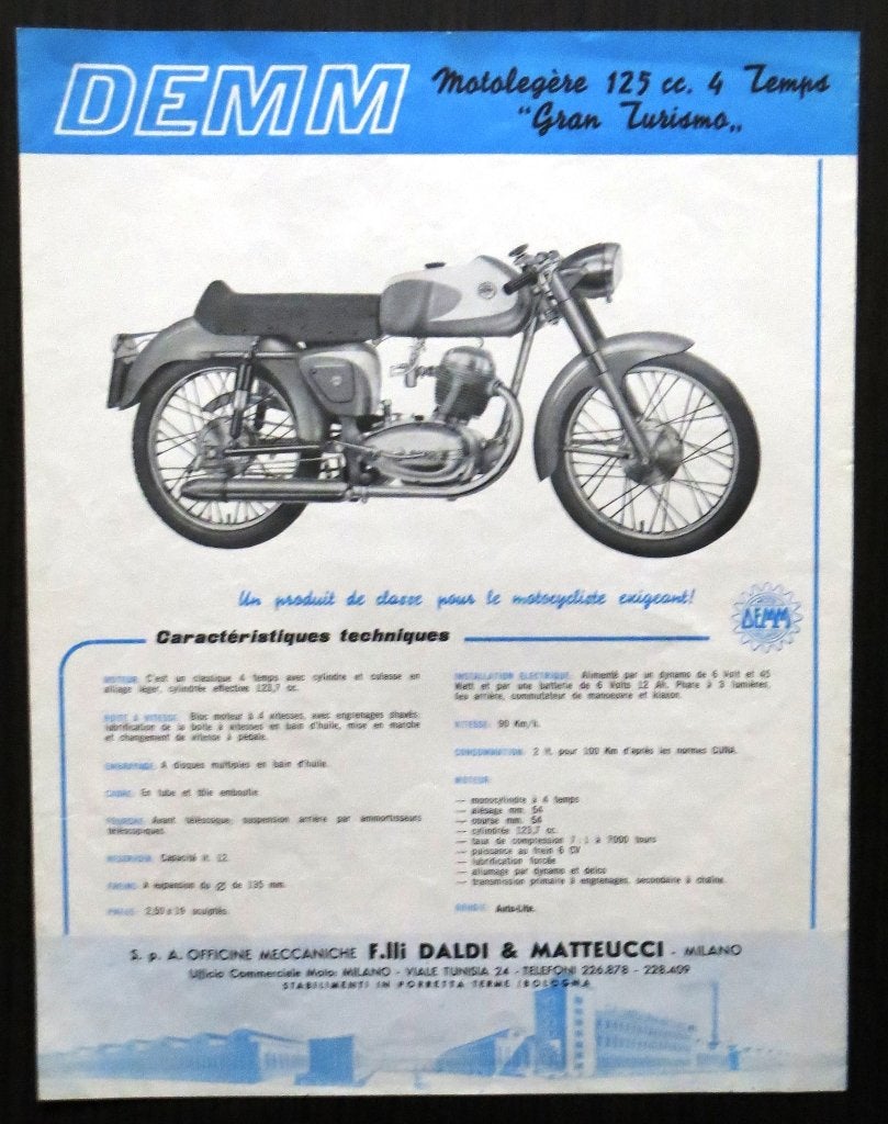 Flyer DEMM 125 cc Gran Turismo - 1955/60 - 2 blz (Frans), Motoren, Verzenden, Overige merken