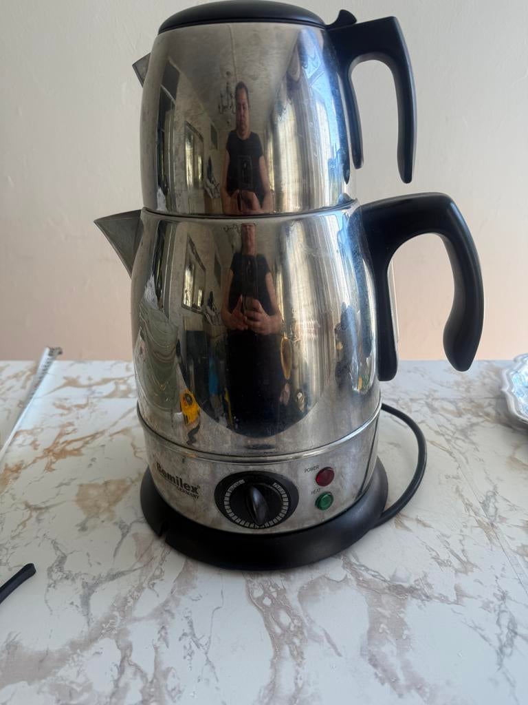 Turkse elektrische theepot - RVS Samowar, 2 liter of meer, Ophalen of Verzenden, Gebruikt, Rvs