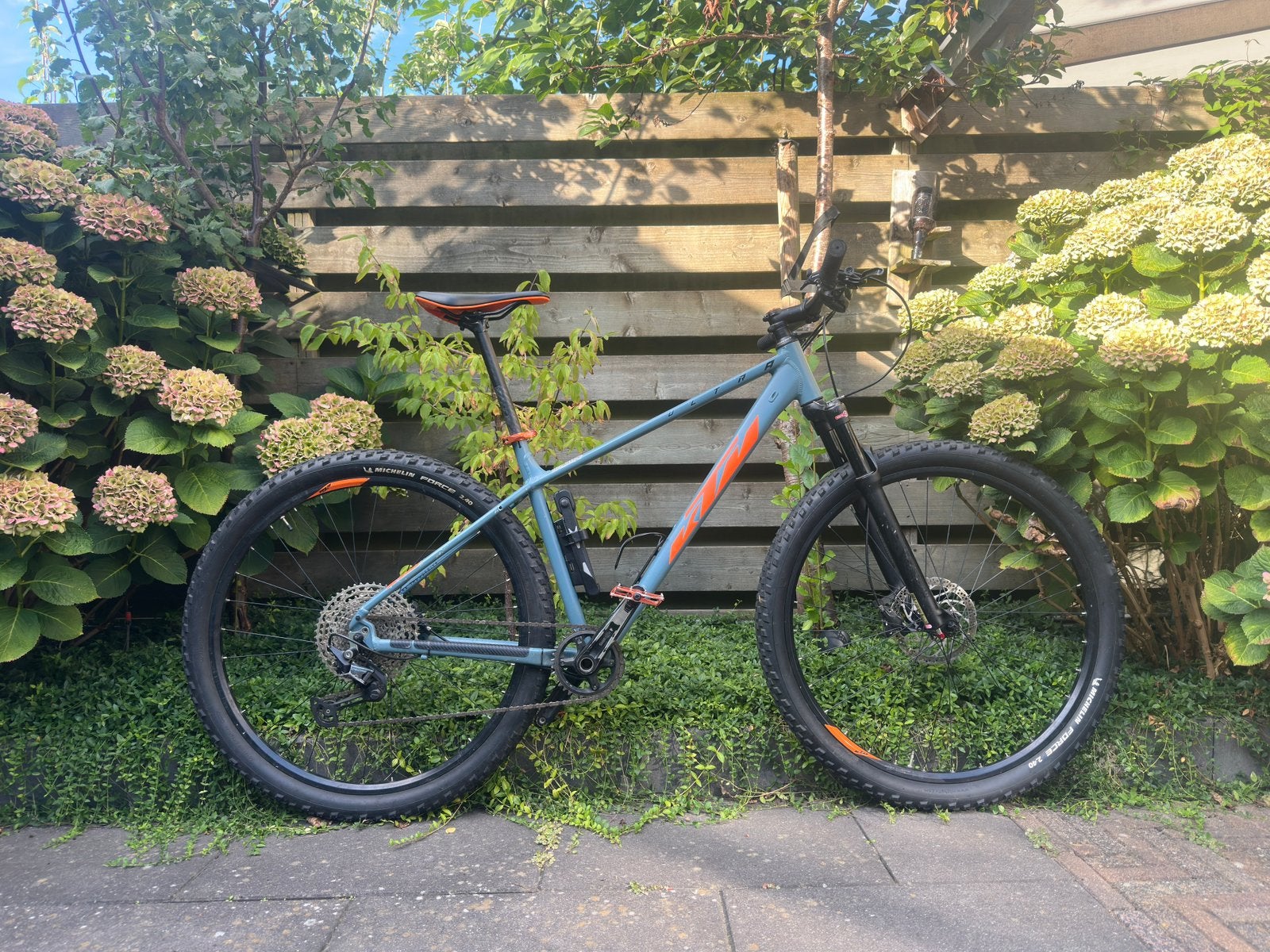 KTM ultra sport 29” L lucht vering mat blauw en oranje, Gebruikt, Hardtail, Heren, 49 tot 53 cm