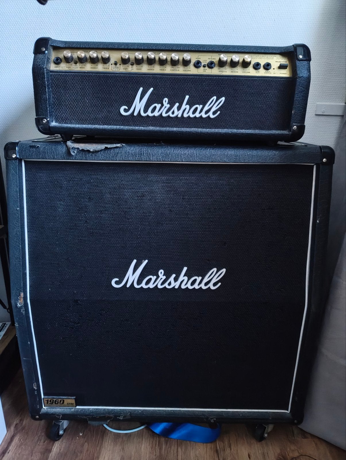 Marshall Valvestate 100v model 8100 + 1960 lead cabinet, Ophalen, Gebruikt, 100 watt of meer