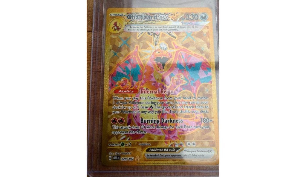 Pokemon Charizard ex Tera Gold Obsidian Flames 228/197, Ophalen of Verzenden, Zo goed als nieuw, Losse kaart
