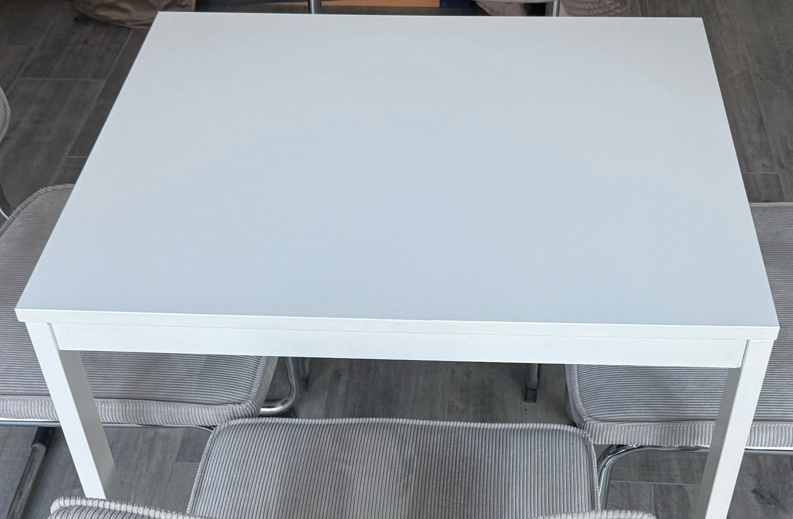 Uitschuifbare tafel wit met metalen frame en hout tafelblad, Huis en Inrichting, Tafels | Eettafels, Ophalen, 100 tot 150 cm, 50 tot 100 cm