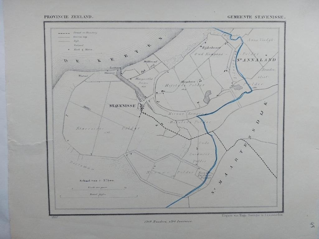 45 / Stavenisse St. Annaland De Keeten Litho uit 1867 Kuyper, Ophalen of Verzenden