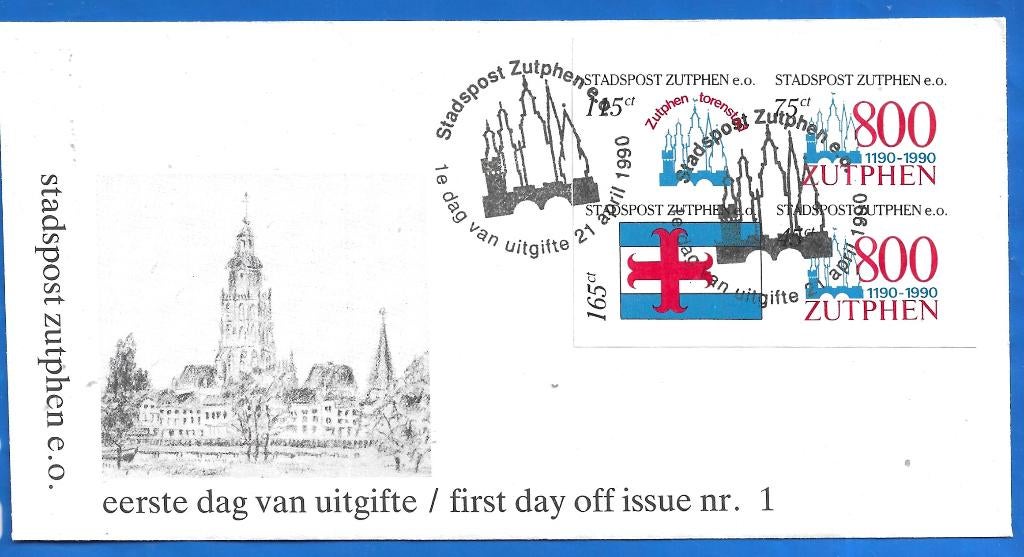 FDC 1 Stadspost Zutphen e.o - 1990, Verzenden, Onbeschreven, Nederland