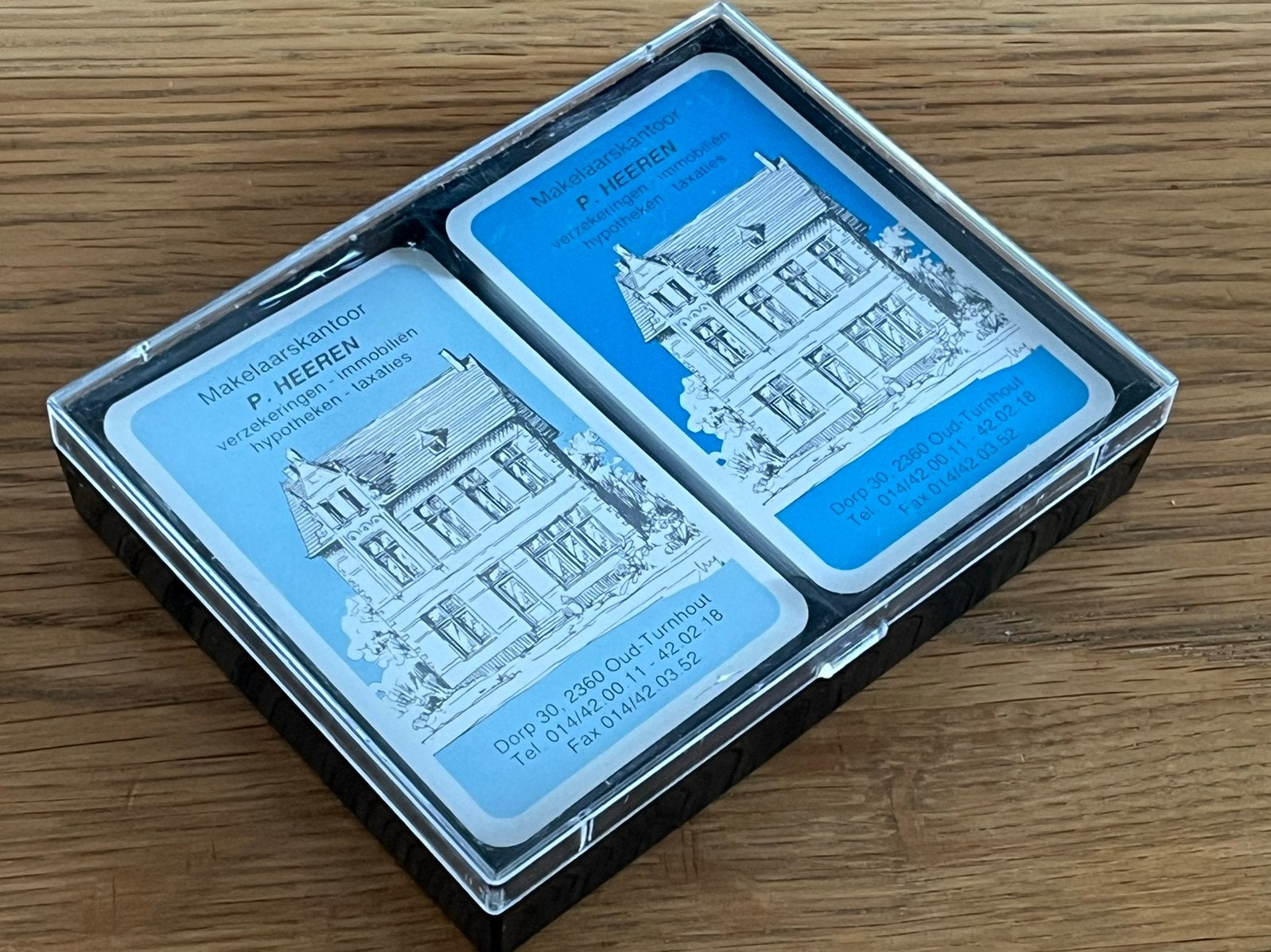 Vintage set speelkaarten Makelaarskantoor P. Heeren 4 jokers, Verzamelen, Verzenden, Zo goed als nieuw, Speelkaart(en)