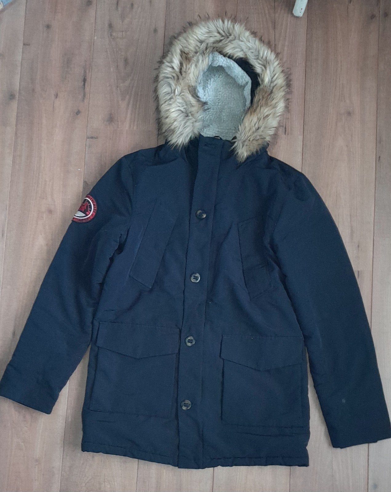 donkerblauwe jas maat S superdry, Blauw, Ophalen of Verzenden, Gedragen, Maat 46 (S) of kleiner