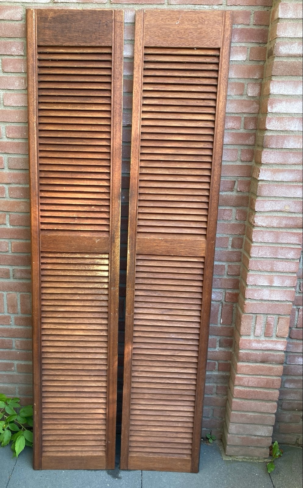 Twee hardhouten louvredeuren 195x37 cm, Ophalen, Gebruikt, Minder dan 80 cm, Binnendeur