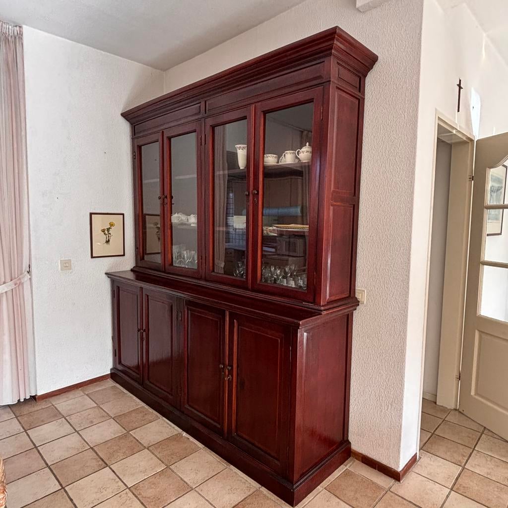 Mooie buffet-  of servieskast in 2 delen. Zeer nette staat., Ophalen, Glas, Gebruikt, 200 cm of meer