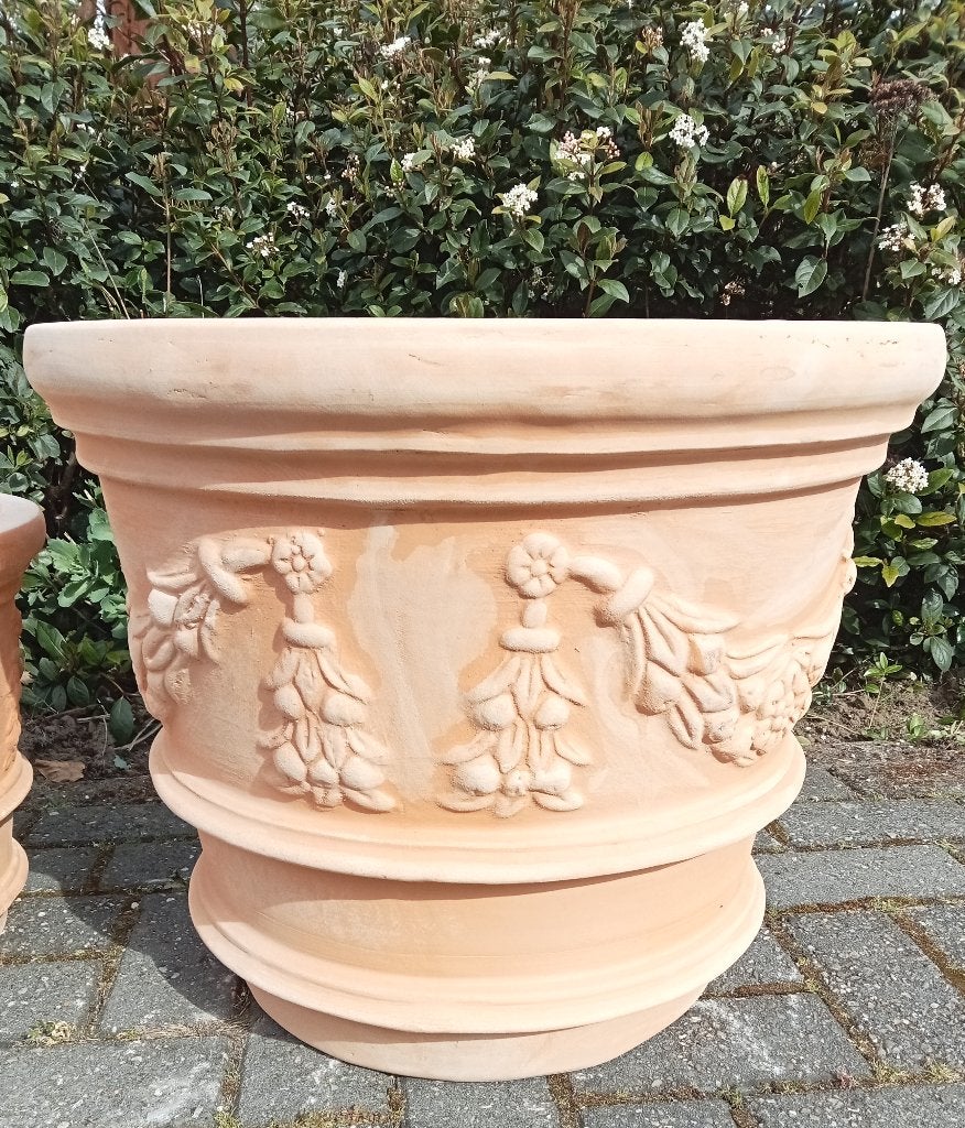 Mooie hard gebakken terracotta pot garland old finsch., Tuin en Terras, Ophalen, Nieuw