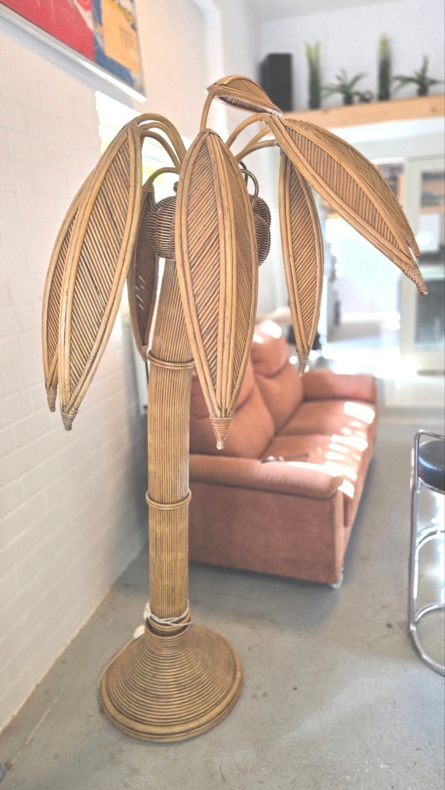 Mario Lopez Torres Palmboom Lamp - Rotan Vloerlamp, Huis en Inrichting, Lampen | Vloerlampen, Ophalen, Overige materialen, Gebruikt