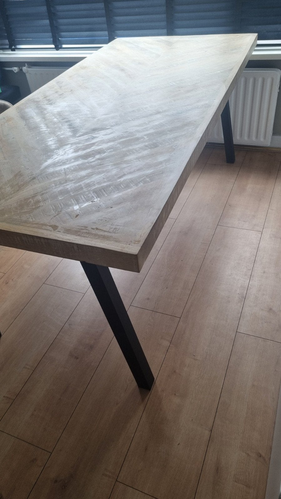 WOOOD Tablo eettafel mangohout whitewash visgraat 200x90 cm, Ophalen, 200 cm of meer, 50 tot 100 cm, Zo goed als nieuw