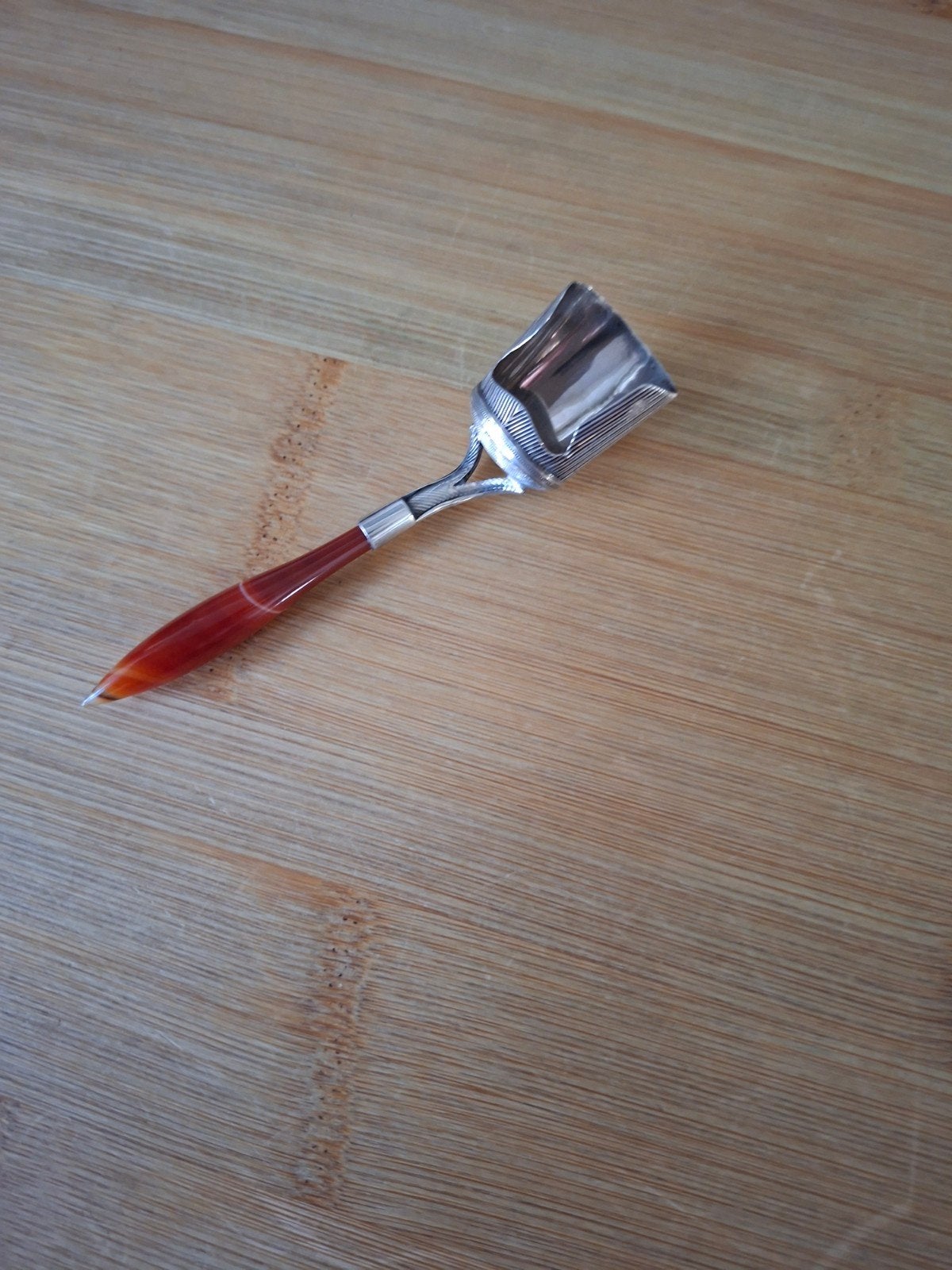 Antieke zilveren suikerschep met agaat handvat, Antiek en Kunst, Ophalen of Verzenden, Zilver