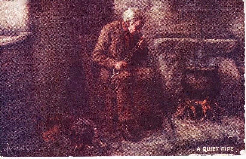 KUNST: Schots volksleven. H.J. Dobson. A Quiet pipe. 30-04, Ophalen of Verzenden, 1920 tot 1940, Gelopen, Overige thema's