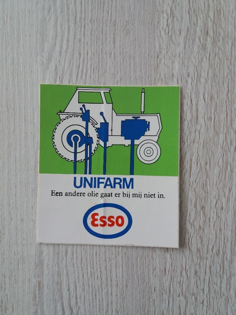 sticker ESSO UNIFARM een andere olie gaat er bij mij niet in, Ophalen of Verzenden, Zo goed als nieuw, Bedrijf of Vereniging