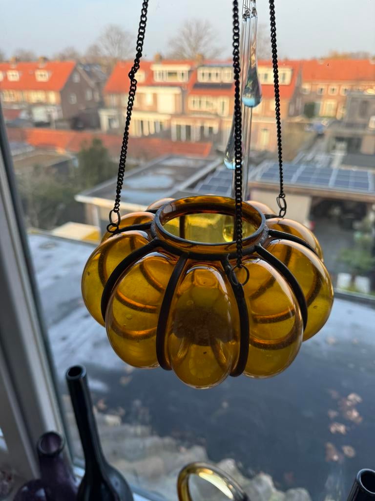 Venetiaans glaswerk pompoen amber in gietijzer, Ophalen of Verzenden